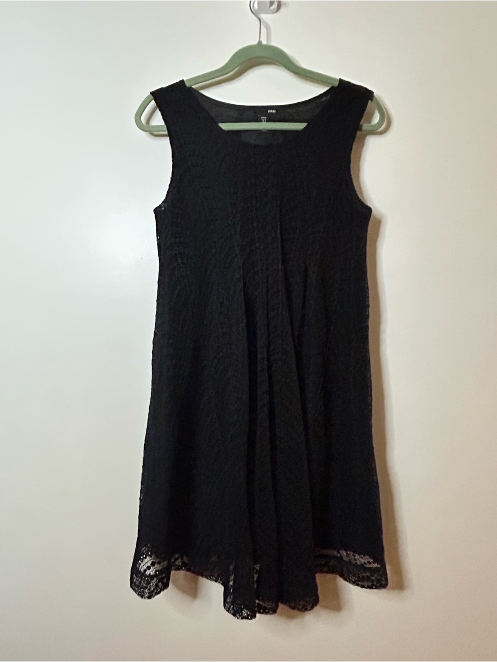 H&M Black on Black Lace Hem A-Line Mini Knee Length Dress Romantic Boho LBD 8